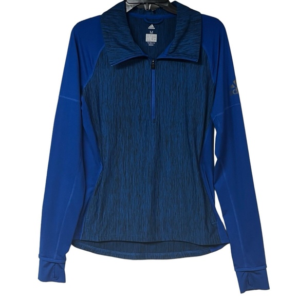 adidas Tops - Adidas Top M Blue‎ Reflective Quarter Zip Hi Lo Thumbholes Climalite Athleisure